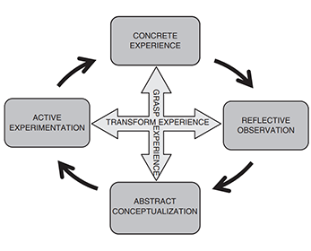 Kolb’s experiential learning cycle - the central elements connect to learners’ experiences.