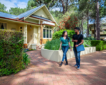 Student walking on campus