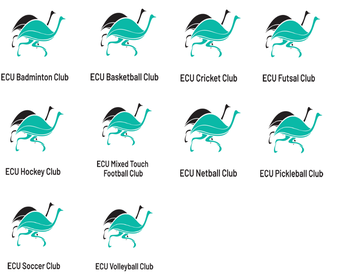10 images in ECU colours with the ECU sport club names underneath